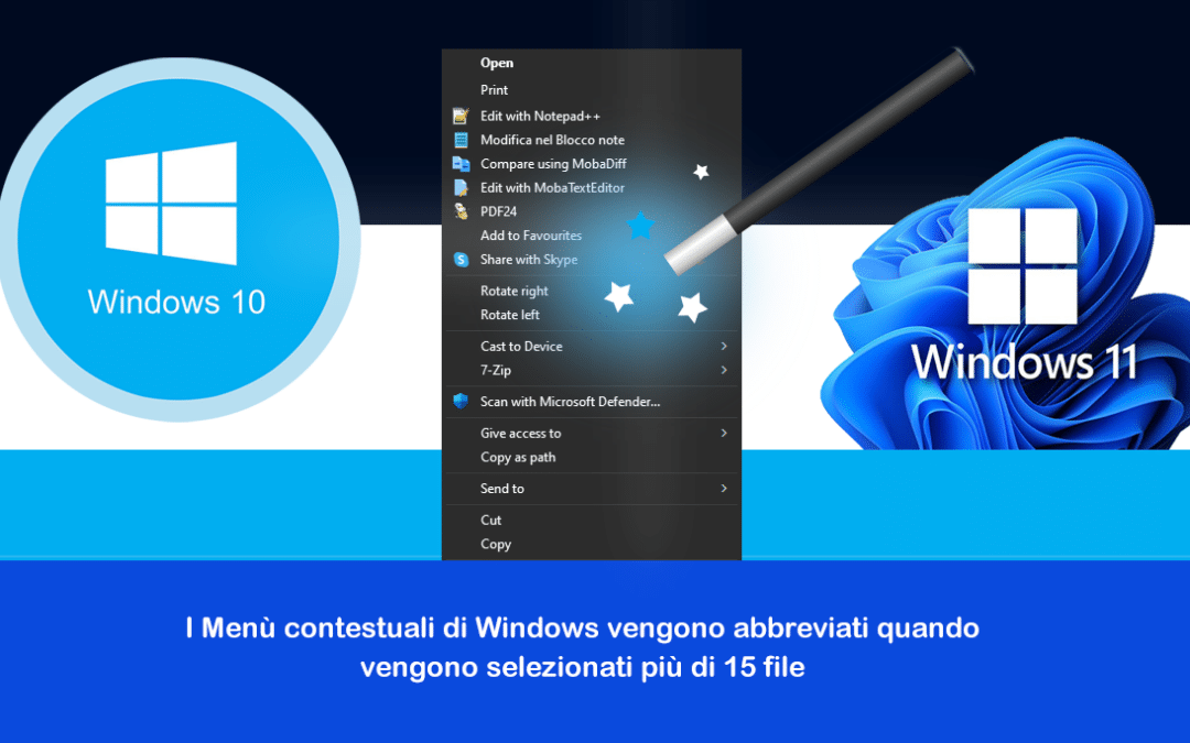 I menu contestuali di Windows vengono abbreviati quando vengono selezionati più di 15 file